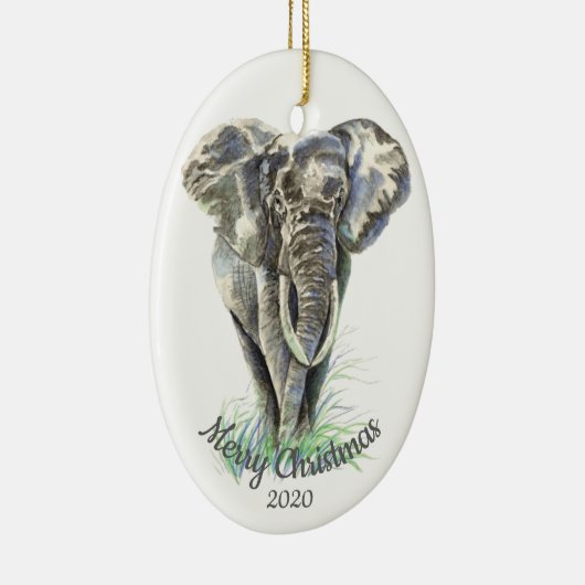 Elephant voor aangepaste kerstkerstWaterverf Keramisch Ornament (Rechts)