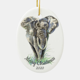 Elephant voor aangepaste kerstkerstWaterverf Keramisch Ornament