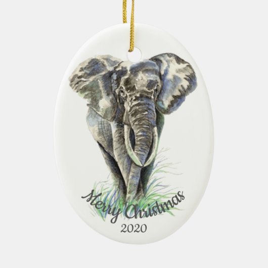 Elephant voor aangepaste kerstkerstWaterverf Keramisch Ornament (Achterkant)