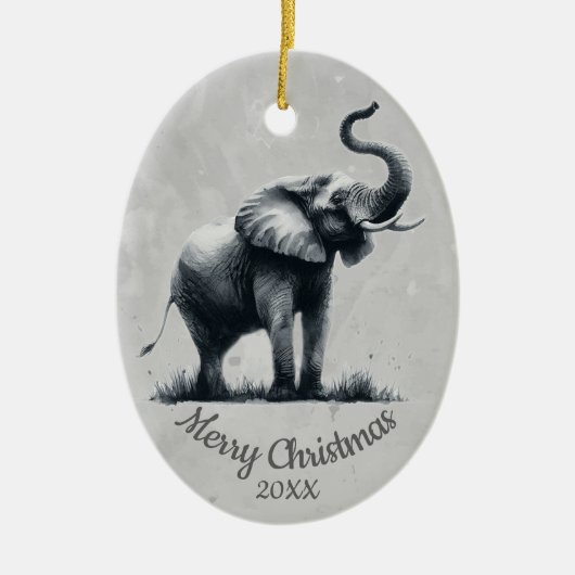 Elephant voor aangepaste kerstkerstWaterverf Keramisch Ornament (Voorkant)