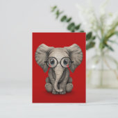 Elephant voor Cute Baby met leesbril Red Briefkaart (Staand voorkant)