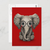 Elephant voor Cute Baby met leesbril Red Briefkaart (Voorkant / Achterkant)