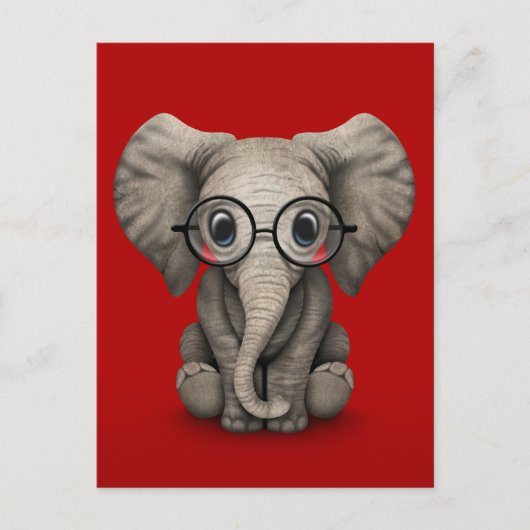 Elephant voor Cute Baby met leesbril Red Briefkaart (Voorkant)