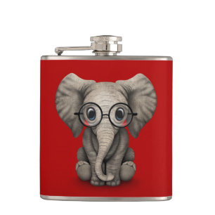 Elephant voor Cute Baby met leesbril Red Heupfles