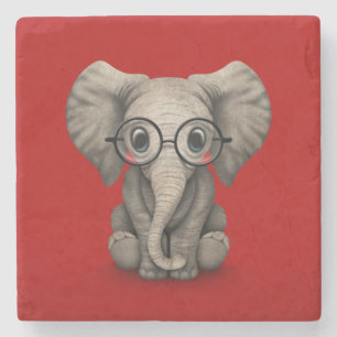 Elephant voor Cute Baby met leesbril Red Stenen Onderzetter