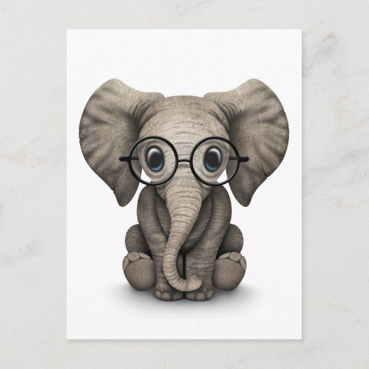 Elephant voor Cute Baby met leesbril White Briefkaart (Voorkant)