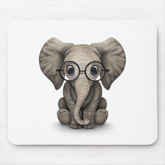Elephant voor Cute Baby met leesbril White Muismat (Voorkant)