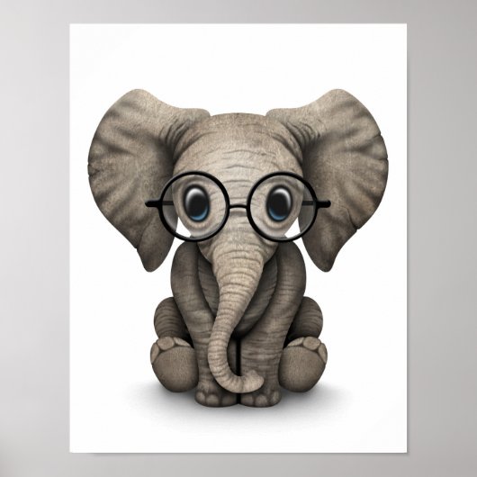 Elephant voor Cute Baby met leesbril White Poster (Voorkant)