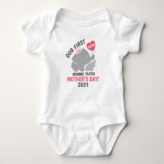 Elephant voor de eerste Moederdag mammie Baby Girl Romper (Voorkant)