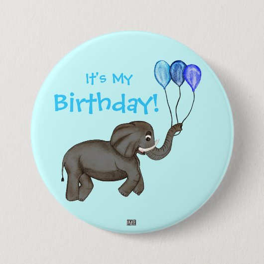 Elephant voor feestvieren (blauw) ronde button 7,6 cm (Voorkant)