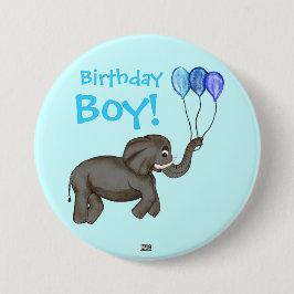 Elephant voor feestvieren (blauw) ronde button 7,6 cm