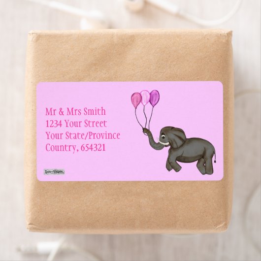 Elephant voor geviering (roze) etiket (Insitu)