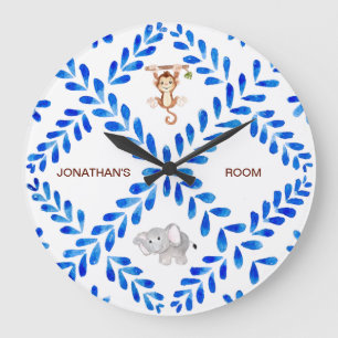 Elephant voor kind Blue & White Monkey - Aangepast Grote Klok