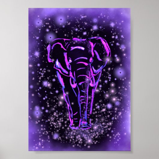 Elephant Waling Poster Paars Roze Sterrennacht (Voorkant)
