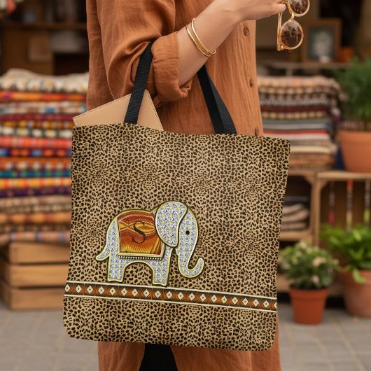 Elephant Walk Monogram Cheetah ID390 Tote Bag