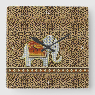 Elephant Walk Monogram Cheetah ID390 Vierkante Klok
