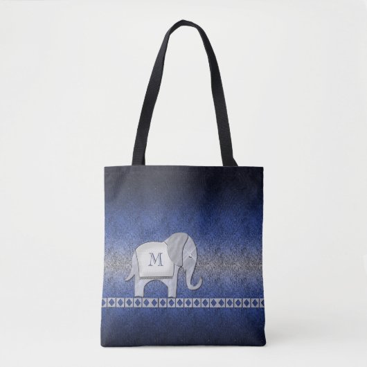 Elephant Walk Monogram Silver/Blue ID390 Tote Bag (Voorkant)