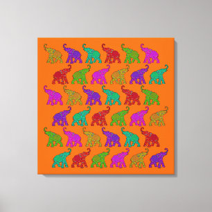 Elephant Walk Patroon tegels design Canvas Afdruk