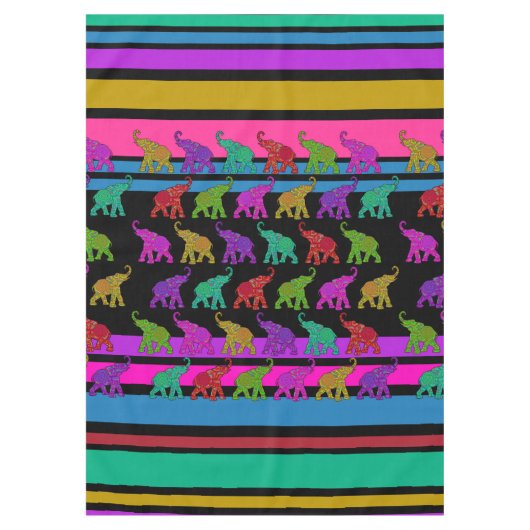 Elephant Walk & Stripes Patroon + uw ideeën Tafelkleed (Voorkant)