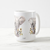 Elephant walking in the middle of sunflowers koffiemok (Voorkant rechts)