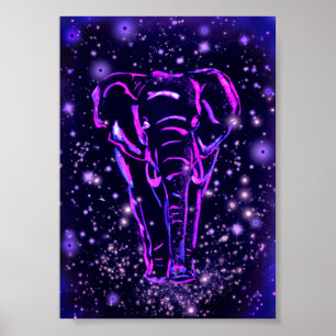 Elephant Walking Poster Paars Roze Night Painting