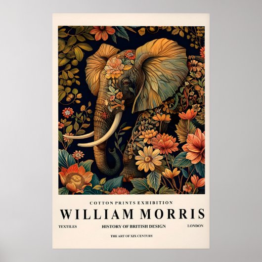 Elephant wall art, William Morris print, Dark Poster (Voorkant)