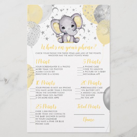 Elephant Wat is er op je Baby shower Game? (Voorkant)