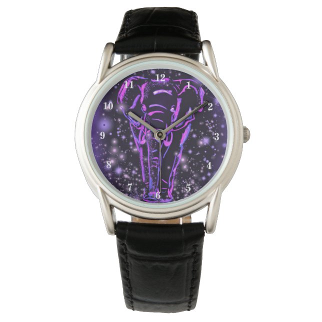 Elephant Watch Paars Pink Sterrennacht Horloge (Voorkant)