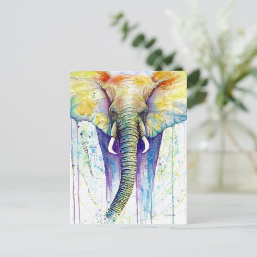 Elephant waterverf art. briefkaart (Staand voorkant)