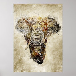 Elephant Waterverf Art Poster