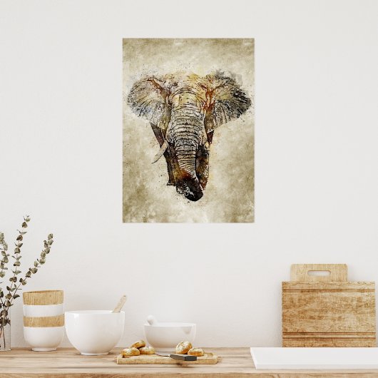Elephant  Waterverf Art Poster (Keuken)