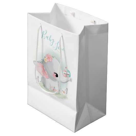 Elephant Waterverf Baby Love Medium Gift Bag Medium Cadeauzakje (Voorkant Gekanteld)