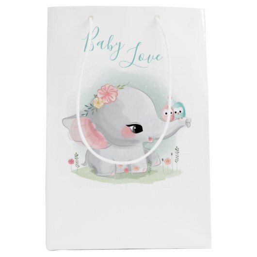 Elephant Waterverf Baby Love Medium Gift Bag Medium Cadeauzakje (Voorkant)