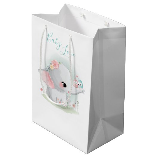 Elephant Waterverf Baby Love Medium Gift Bag Medium Cadeauzakje (Achterkant Gekanteld)