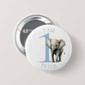 Elephant waterverf Blue BIRTHDAY Button (Voorkant /achterkant)