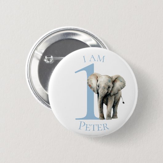 Elephant waterverf Blue BIRTHDAY Button (Voorkant /achterkant)