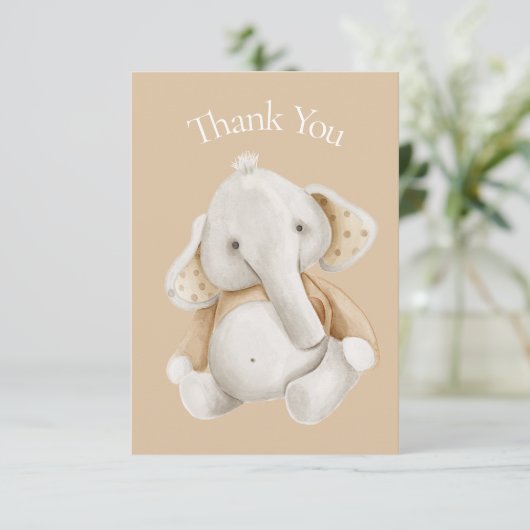 Elephant Waterverf Brown Baby shower Dank u wel Bedankkaart (Staand voorkant)