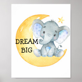 Elephant Waterverf Dream Big Baby Boy Nursery Poster
