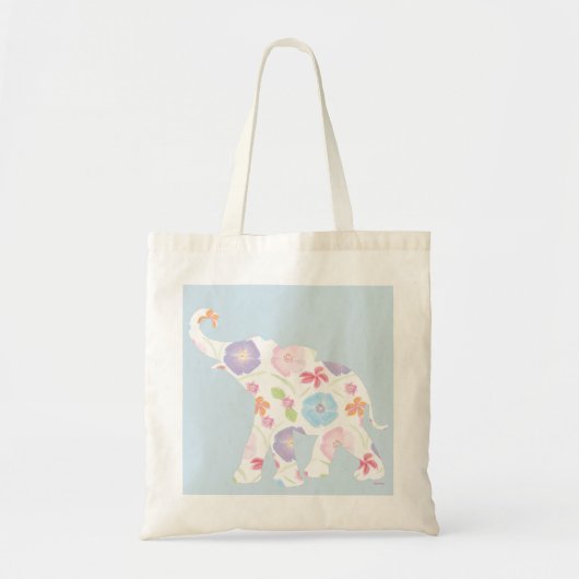 Elephant - Waterverf-Flowers Pattern Blue Tote Bag (Voorkant)