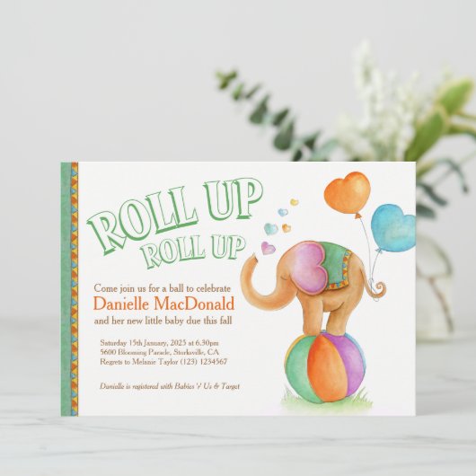 Elephant waterverf groen bruin baby shower kaart (Staand voorkant)