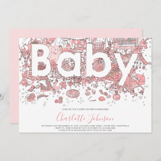 Elephant Waterverf Roze Baby shower Kaart (Voorkant / Achterkant)