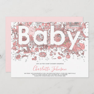Elephant Waterverf Roze Baby shower Kaart