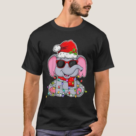 Elephant Wearing Glasses Santa Hat Elephant Lover T-shirt (Voorkant)