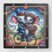 Elephant Wedding Bicycle Romantic Vierkante Klok (Voorkant)