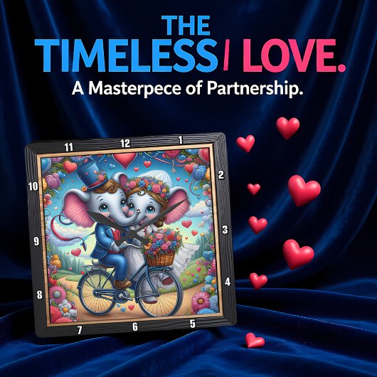 Elephant Wedding Bicycle Romantic Vierkante Klok