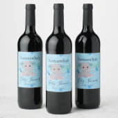 Elephant White Blue baby shower Wine Label Wijn Etiket (Flessen)
