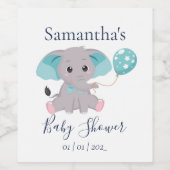 Elephant White Blue baby shower Wine Label Wijn Etiket (Enkel label)