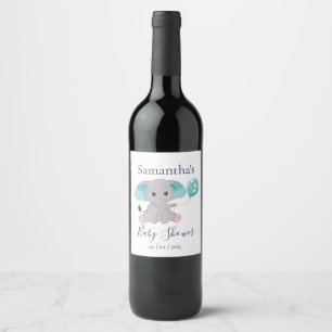 Elephant White Blue baby shower Wine Label Wijn Etiket
