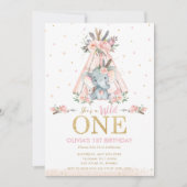 Elephant Wild 1 eerste verjaardag Cute Tribal Flor Kaart (Voorkant)