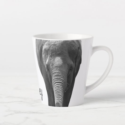 Elephant Wildlife Art Persoonlijke naam Dier Latte Mok (Rechts)